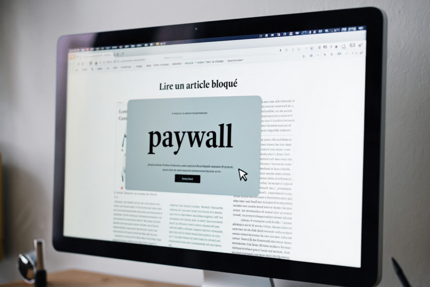 Un ordinateur et un média ouvert mais bloqué par le Paywall